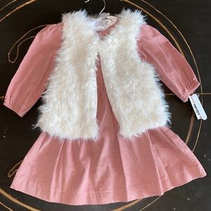 Soft corduroy dress with faux fur vest